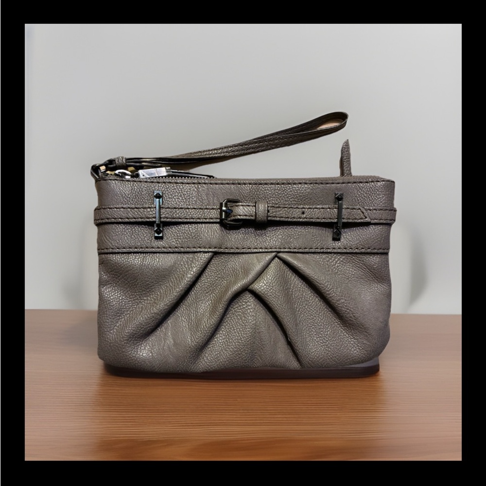 Simply Vera Vera Wang Womens Wristlet, Brown With Buckle Accent Zipper Pockets